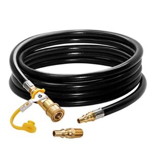 gasland 12 ft low pressure propane quick connect hose, rv propane quick connect hose, quick disconnect propane hose extension with 1/4” safety shutoff valve and male full flow plug, csa certified