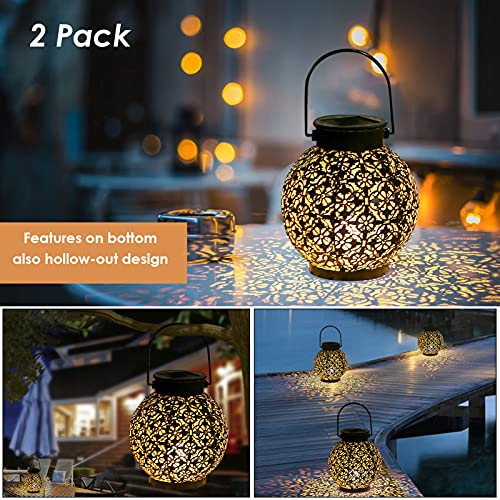 2 Pack Solar Lanterns Outdoor Waterproof, Outdoor Hanging Solar Lanterns Warm White Garden Lanterns Patio Halloween Decor for Garden Landscape Decoration (Flower 2 Pack)