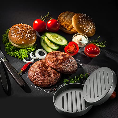 PIQUEBAR Burger Press Patty Maker Stainless Steel Hamburger Mold Non-Stick with 100 Patty Papers