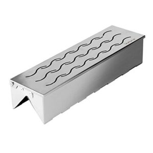 skyflame wood chip smoker box , stainless steel double v-shape bbq smoke box with hinged lid for charcoal & propane gas grill, 12.5"(l) x 3.3"(w) x 2.5"(h), u.s. design patent