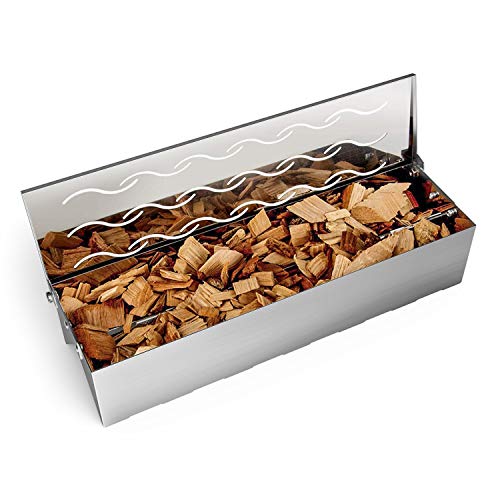 Skyflame Wood Chip Smoker Box , Stainless Steel Double V-shape BBQ Smoke Box with Hinged Lid for Charcoal & Propane Gas Grill, 12.5"(L) x 3.3"(W) x 2.5"(H), U.S. Design Patent
