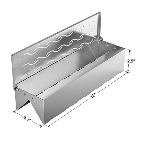 Skyflame Wood Chip Smoker Box , Stainless Steel Double V-shape BBQ Smoke Box with Hinged Lid for Charcoal & Propane Gas Grill, 12.5"(L) x 3.3"(W) x 2.5"(H), U.S. Design Patent