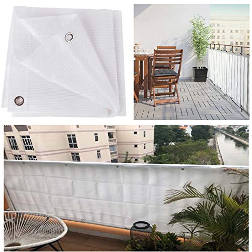 ALXFFBN Balcony Privacy Screen 5 x 0.9 M White Windbreak Net Fence Sunshade Weatherproof HDPE Privacy Protector Balcony Cover with 24 Cable Ties and 66 Ft Rope