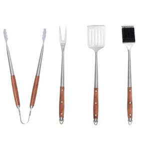 bbqguys signature 4-piece stainless steel w/wooden handles tool set - bbq-4pcw-tst