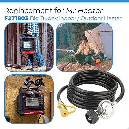 F271803 12ft Propane Heater Adapter Hose with Regulator,for Mr. Heater Big Buddy Indoor Outdoor Heater,3/8 inch Female Quick Connect x QCC1 Propane Tank Connection
