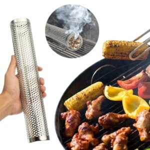 Dependable Industries Inc. Essentials Stainless Steel BBQ Grill Smoker Tube for Wood Pellet Pipe Smoking Meat Box 12" Long Cylinder