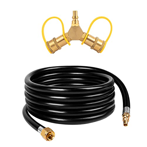 SHINESTAR 12FT RV Propane Quick Connect Hose, Comes with a 1/4” RV Propane Quick Connect Y Splitter for RV, Trailer, Camper and More