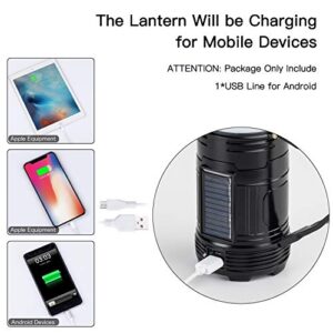 TANSOREN 4 Pack Black 5 in 1 Solar USB Rechargeable 3 AAA Power Brightest COB LED Camping Lantern with S Charging for Device, Waterproof Collapsible Emergency Flashlight LED Light