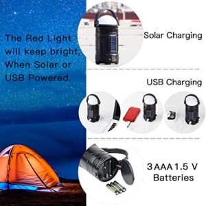 TANSOREN 4 Pack Black 5 in 1 Solar USB Rechargeable 3 AAA Power Brightest COB LED Camping Lantern with S Charging for Device, Waterproof Collapsible Emergency Flashlight LED Light