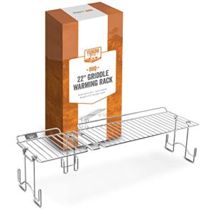 yukon glory griddle warming rack, designed for 22" blackstone griddles, one-step clip on attachment, portable and collapsible (will not work with hood)