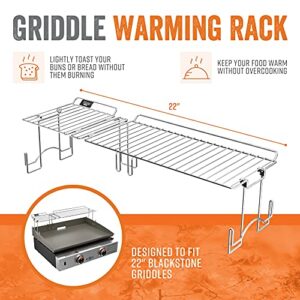Yukon Glory Griddle Warming Rack, Designed for 22" Blackstone Griddles, One-Step Clip On Attachment, Portable and Collapsible (will not work with hood)