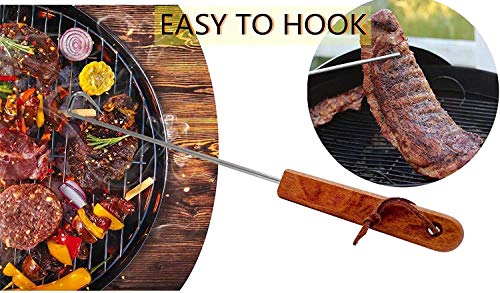 LQLMCOS 2Pcs Food Flipper Turner Hooks Stainless Steel BBQ Meat Hooks Cooking Barbecue Turners Hooks Grill Accessories with Wooden Handle for Grilling & Smoking (2 * 12.5 in)