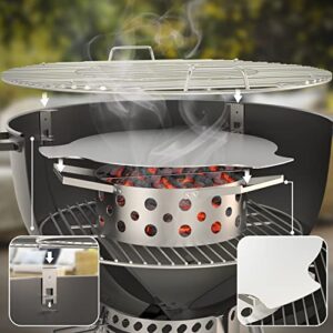 Skyflame Stainless Steel Charcoal Chamber& Heat Deflector, BBQ Smoking Gilling Kit Compatible With 22” Weber Kettle Grills Cooking - U.S. Design Patent, Turns Your Charcoal Grill Into a Smoker or Outdoor Oven