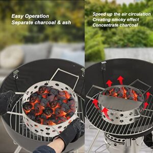 Skyflame Stainless Steel Charcoal Chamber& Heat Deflector, BBQ Smoking Gilling Kit Compatible With 22” Weber Kettle Grills Cooking - U.S. Design Patent, Turns Your Charcoal Grill Into a Smoker or Outdoor Oven