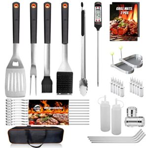 39pcs bbq tools and grill accessories, grill barbecue set for camping/backyard, stainless steel grill tools with heat-resistant handle, thermometer, grill mats, fork, tongs-perfect grill gifts for men