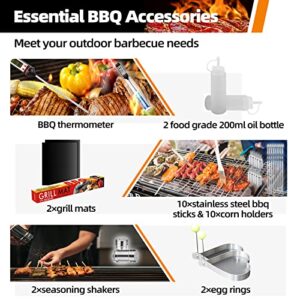 39PCS BBQ Tools and Grill Accessories, Grill Barbecue Set for Camping/Backyard, Stainless Steel Grill Tools with Heat-Resistant Handle, Thermometer, Grill Mats, Fork, Tongs-Perfect Grill Gifts for Men