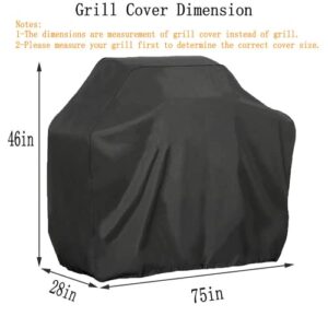 Grill Cover，Black Barbecue Grill Covers，75-Inch Waterproof UV Resistant Heavy Duty BBQ Gas Grill Cover，Fits Grills of Weber Nexgrill Brinkmann Char-Broil and More (L: 75" L x 28" D x 46" H)