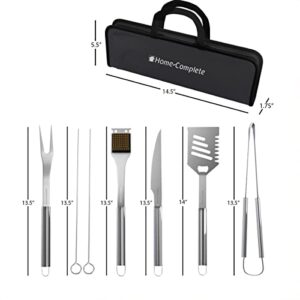 Home-Complete BBQ Grill Tool Set- Stainless Steel Barbecue Grilling Accessories with 7 Utensils and Carrying Case, Includes Spatula, Tongs, Knife