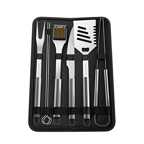 Home-Complete BBQ Grill Tool Set- Stainless Steel Barbecue Grilling Accessories with 7 Utensils and Carrying Case, Includes Spatula, Tongs, Knife