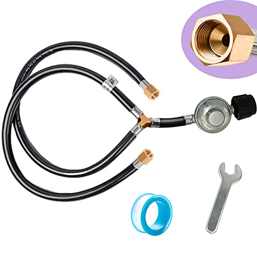 GCBSAEQ Propane Regulator and Y Splitter Hose 2FT for Low Pressure Blackstone/Weber/Kenmore/Brinkman Gas Grills Heater