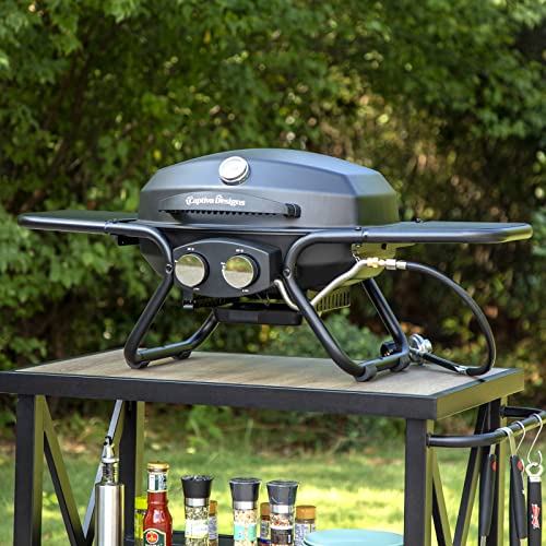 Sophia & William Portable Propane Gas Grill Outdoor Tabletop Small BBQ Grills (275 SQ.IN. Cooking Area) for Camping, Tailgating, RV Road Trips, 2 Burner 15,000BTU & Porcelain-Enameled Cast Iron Grates