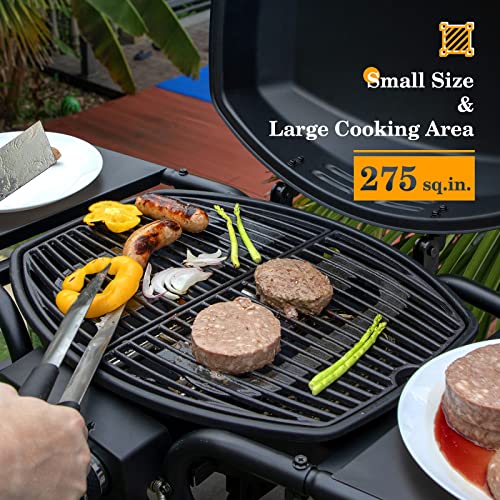 Sophia & William Portable Propane Gas Grill Outdoor Tabletop Small BBQ Grills (275 SQ.IN. Cooking Area) for Camping, Tailgating, RV Road Trips, 2 Burner 15,000BTU & Porcelain-Enameled Cast Iron Grates
