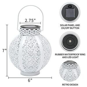 DUSVALLY Solar Lantern Hanging Waterproof Solar Lights for Patio, Backyard & Tree, 2 Pack Garden Decoration Lantern Light with Hollow-Out Retro Design, 7"H, White