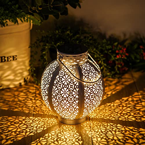 DUSVALLY Solar Lantern Hanging Waterproof Solar Lights for Patio, Backyard & Tree, 2 Pack Garden Decoration Lantern Light with Hollow-Out Retro Design, 7"H, White
