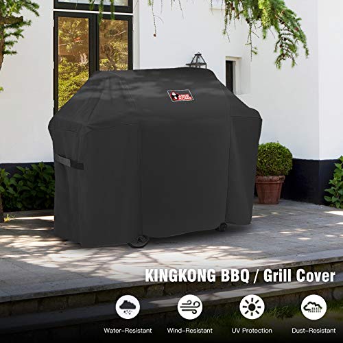 Kingkong 7130 Grill Cover for Weber Genesis II 3 Burner Grill and Genesis 300 Series Grills (Compared to 7130) including Brush, Tongs and Thermometer