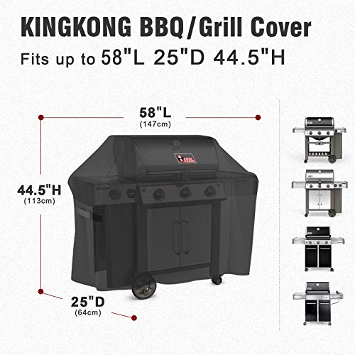 Kingkong 7130 Grill Cover for Weber Genesis II 3 Burner Grill and Genesis 300 Series Grills (Compared to 7130) including Brush, Tongs and Thermometer