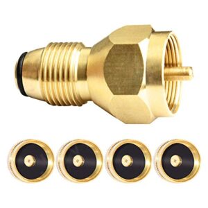 joywayus propane tank refill adapter with 4 propane bottle caps universal for all 1 lb propane tank small cylinders - safest tank fill attachment and solid brass regulator valve accessory