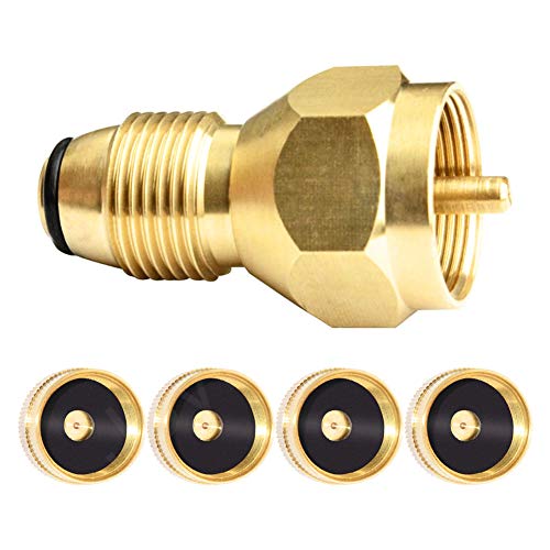 Joywayus Propane Tank Refill Adapter with 4 Propane Bottle Caps Universal for All 1 lb Propane Tank Small Cylinders - Safest Tank Fill Attachment and Solid Brass Regulator Valve Accessory