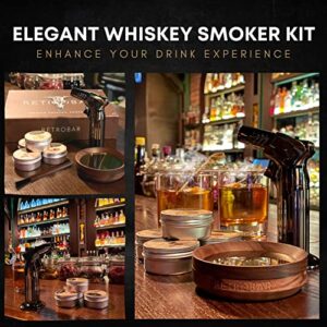 Cocktail Smoker Kit with Torch - Drink Smoker Infuser Kit - Torch Lighter, Chimney Drink Smoker for Whiskey, Bourbon, Stainless Steel Mesh, 4 Wood Chips - Home Bar Must Haves & Accessories (No Butane)