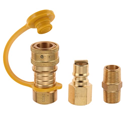 Guofulda 3/8 Inch Natural Gas Quick Connect Fittings, LP Gas Propane Hose Quick Disconnect Kit, Brass Propane Grill Connector Adapter, 3/8” Male Pipe NPT Thread x 3/8” Female Pipe Thread