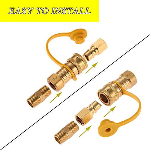 Guofulda 3/8 Inch Natural Gas Quick Connect Fittings, LP Gas Propane Hose Quick Disconnect Kit, Brass Propane Grill Connector Adapter, 3/8” Male Pipe NPT Thread x 3/8” Female Pipe Thread