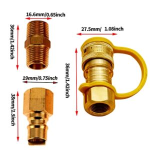 Guofulda 3/8 Inch Natural Gas Quick Connect Fittings, LP Gas Propane Hose Quick Disconnect Kit, Brass Propane Grill Connector Adapter, 3/8” Male Pipe NPT Thread x 3/8” Female Pipe Thread