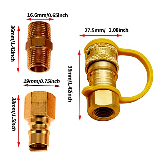 Guofulda 3/8 Inch Natural Gas Quick Connect Fittings, LP Gas Propane Hose Quick Disconnect Kit, Brass Propane Grill Connector Adapter, 3/8” Male Pipe NPT Thread x 3/8” Female Pipe Thread