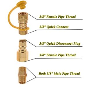 Guofulda 3/8 Inch Natural Gas Quick Connect Fittings, LP Gas Propane Hose Quick Disconnect Kit, Brass Propane Grill Connector Adapter, 3/8” Male Pipe NPT Thread x 3/8” Female Pipe Thread