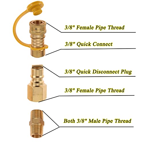 Guofulda 3/8 Inch Natural Gas Quick Connect Fittings, LP Gas Propane Hose Quick Disconnect Kit, Brass Propane Grill Connector Adapter, 3/8” Male Pipe NPT Thread x 3/8” Female Pipe Thread