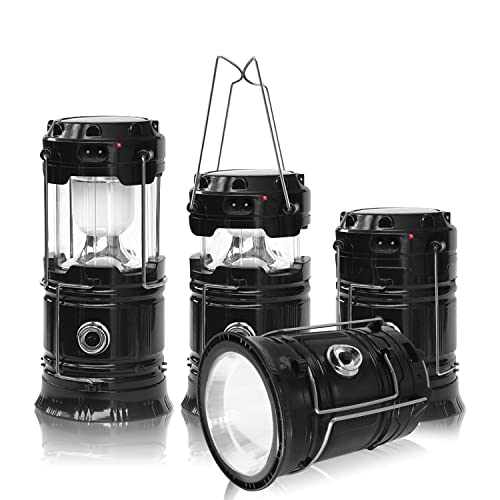 LED Camping Lantern Emergency Light Solar AC Rechargeable, 4-Pack, Civikyle Portable Flashlight Outdoor Lamp Camping Accessories Gear Supplies Hurricane Storm Home Power Outage Kit