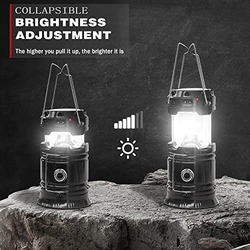 LED Camping Lantern Emergency Light Solar AC Rechargeable, 4-Pack, Civikyle Portable Flashlight Outdoor Lamp Camping Accessories Gear Supplies Hurricane Storm Home Power Outage Kit