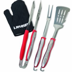 Cuisinart CCG190RB Portable Charcoal Grill, 14-Inch, Red, 14.5" x 14.5" x 15" & CGS-134 Grilling Tool Set with Grill Glove, Red (3-Piece)