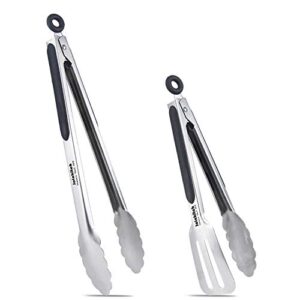 Kitchen Tongs, Joinkitch Stainless Steel Cooking Tongs Set 2 pack (12-inch.9-inch) With Heat Resistant Handle For Kitchen Outdoor Barbeque Salad Fish Thick Steak