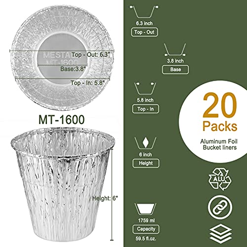 MESTAEK Grill Drip Bucket with 20-Pack Disposable Foil Liner,Compatible with Pit Boss Grills,Oklahoma Joe's,Rec Tec &Traeger,6.3"x6.0"