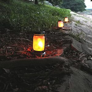 Solar Flames Lantern, Solar Powered Flickering Flames Lights Outdoor Hanging Waterproof Landscape Lanterns, Solar Mason Jar Lights for Patio, Yard, Garden, Pathway and Christmas Decoration (4 Pack)