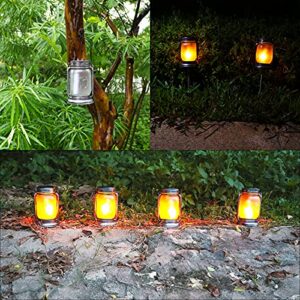 Solar Flames Lantern, Solar Powered Flickering Flames Lights Outdoor Hanging Waterproof Landscape Lanterns, Solar Mason Jar Lights for Patio, Yard, Garden, Pathway and Christmas Decoration (4 Pack)