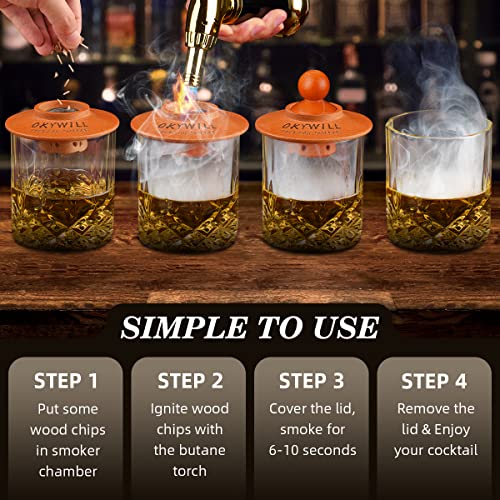 Cocktail Smoker Kit with Torch, OKYWILL Bourbon Whiskey Smoker Infuser Kit with 4 Flavors Wood Chips, Old Fashioned Drink Smoker Kit, Whiskey Bourbon Gifts for Men, Dad, Husband (No Butane)