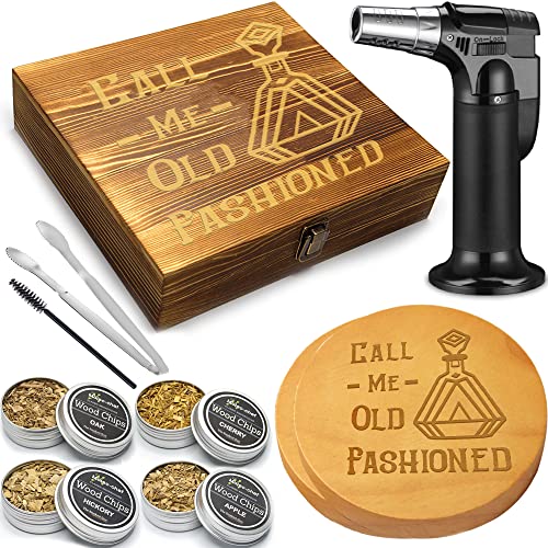 Call Me Old Fashioned Wooden Box Cocktail Smoker Kit Torch (No Gas) for Drinks Set Unique Birthday Christmas Gift for Men Him Dad Husband Father Grandpa