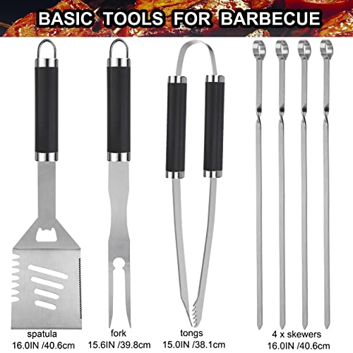 Grilljoy 20PCS BBQ Grill Tools Set - Extra Thick Stainless Steel Fork, Spatula, Tongs& Cleaning Brush - Complete Barbecue Grilling Utensils Set in Aluminum Storage Case - Perfect Grill Gifts for Men