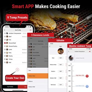 ThermoPro TP910 650FT Bluetooth Meat Thermometer for Smokers, Rechargeable Wireless Meat Thermometer for Grilling with 2 Probes, Grill BBQ Thermometer with Smart Timer, Alarm, Cook Time Estimator